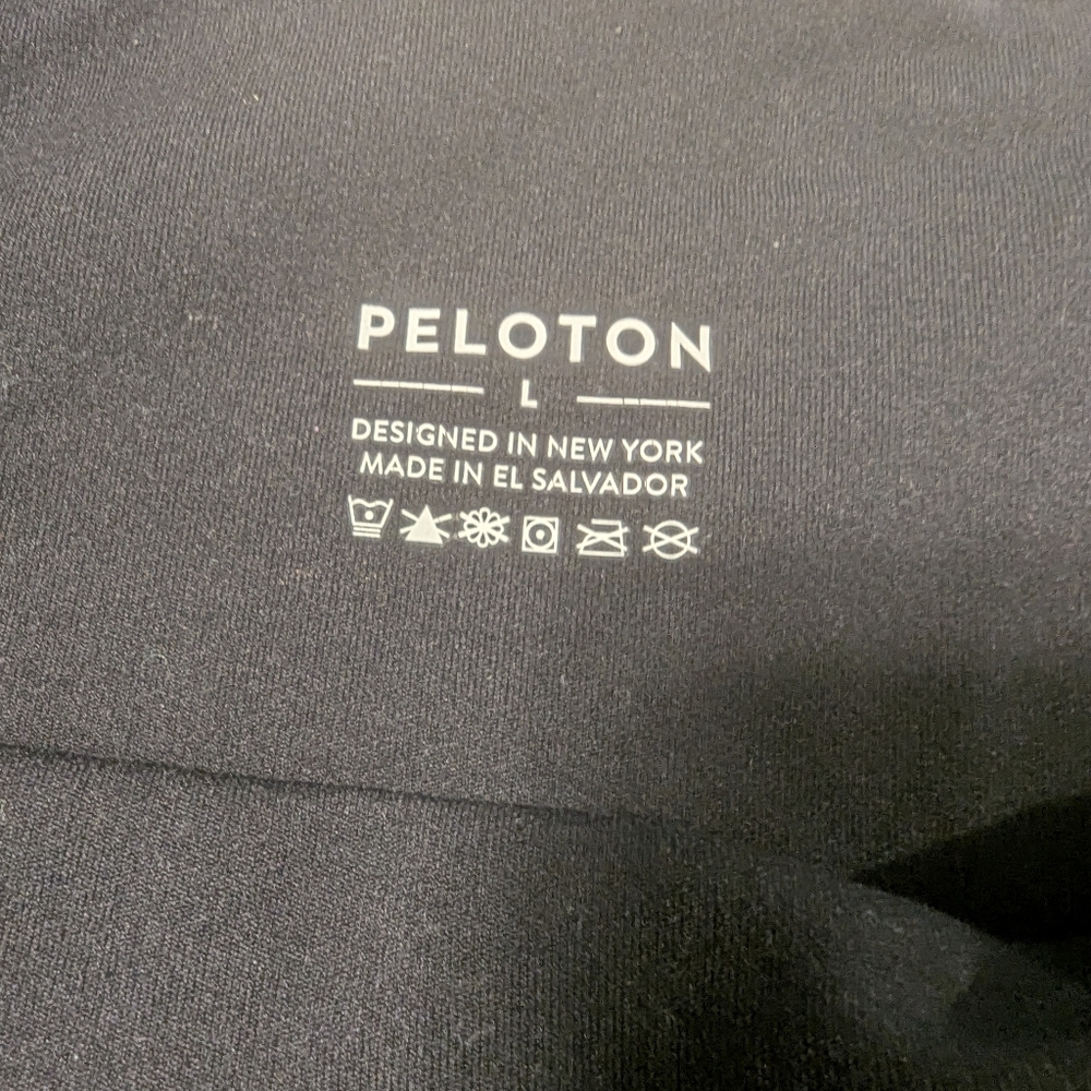 Peloton Black Leggings with White Stripe And Peleton Print Down Leg Size Large - Picture 6 of 6